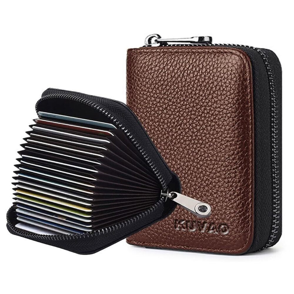 2436 RFID Blocking, Leather Credit Card Holder Zipper Wallet With 20 Card